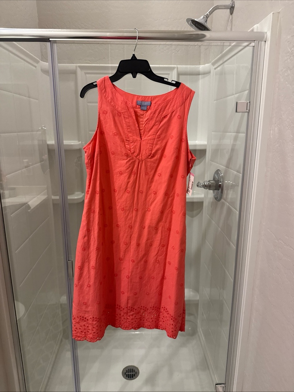 Sleeveless Coral Eyelet Summer Dress